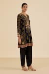 Ritu Kumar_Black Viscose Embroidery Split V-neck Floral And Aari Kurta _Online_at_Aza_Fashions
