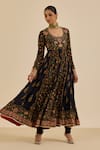 Shop Ritu Kumar Black Viscose, Lycra Embroidery, Piping Scoop Floral Print And Aari Anarkali Set Shop_Ritu Kumar_Black Viscose, Lycra Embroidery, Piping Scoop Floral Print And Aari Anarkali Set