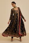 Ritu Kumar Black Viscose, Lycra Embroidery, Piping Scoop Floral Print And Aari Anarkali Set Online Ritu Kumar_Black Viscose, Lycra Embroidery, Piping Scoop Floral Print And Aari Anarkali Set _Online