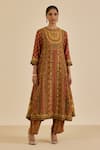 Buy_Ritu Kumar_Brown Silk, Rayon, Crepe, Viscose, Chinon Mirrors, Geometric Print And Kurta Set _Online_at_Aza_Fashions