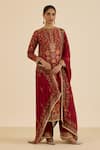 Buy Ritu Kumar Burgundy Silk, Viscose Embroidery Round Floral Print Straight Kurta Pant Set at Aza Fashions Buy_Ritu Kumar_Burgundy Silk, Viscose Embroidery Round Floral Print Straight Kurta Pant Set _at_Aza_Fashions