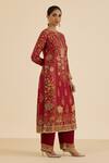 Shop Ritu Kumar Burgundy Silk, Viscose Embroidery Round Floral Print Straight Kurta Pant Set Online at Aza Fashions Shop_Ritu Kumar_Burgundy Silk, Viscose Embroidery Round Floral Print Straight Kurta Pant Set _Online_at_Aza_Fashions