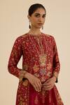 Ritu Kumar Burgundy Silk, Viscose Embroidery Round Floral Print Straight Kurta Pant Set at Aza Fashions Ritu Kumar_Burgundy Silk, Viscose Embroidery Round Floral Print Straight Kurta Pant Set _at_Aza_Fashions