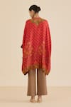 Shop_Ritu Kumar_Red Silk Embroidery, Sequins Mandarin Collar Floral Print Kaftan _at_Aza_Fashions
