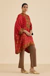 Buy_Ritu Kumar_Red Silk Embroidery, Sequins Mandarin Collar Floral Print Kaftan _Online_at_Aza_Fashions
