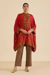 Buy_Ritu Kumar_Red Silk Embroidery, Sequins Mandarin Collar Floral Print Kaftan _at_Aza_Fashions