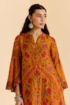 Ritu Kumar_Yellow Silk V-neck Floral Print Kurta And Palazzo Set _Online_at_Aza_Fashions