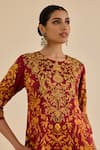 Buy Ritu Kumar Burgundy Silk, Viscose, Lycra Embroidery, Floral Print Straight Kurta Pant Set Online at Aza Fashions Buy_Ritu Kumar_Burgundy Silk, Viscose, Lycra Embroidery, Floral Print Straight Kurta Pant Set _Online_at_Aza_Fashions