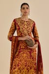 Shop Ritu Kumar Burgundy Silk, Viscose, Lycra Embroidery, Floral Print Straight Kurta Pant Set Online at Aza Fashions Shop_Ritu Kumar_Burgundy Silk, Viscose, Lycra Embroidery, Floral Print Straight Kurta Pant Set _Online_at_Aza_Fashions