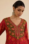 Shop Ritu Kumar Red Silk, Viscose Sequins, Embroidery Floral Print Straight Kurta Pant Set Online at Aza Fashions Shop_Ritu Kumar_Red Silk, Viscose Sequins, Embroidery Floral Print Straight Kurta Pant Set _Online_at_Aza_Fashions