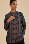 Buy_Ritu Kumar_Black Silk Mandarin Collar Paisley Print Shirt _Online_at_Aza_Fashions