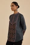 Shop_Ritu Kumar_Black Silk Mandarin Collar Paisley Print Shirt _Online_at_Aza_Fashions