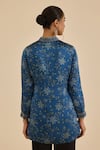 Shop_Ritu Kumar_Blue Satin, Silk Embroidery Mandarin Collar Floral Print And Shirt Kurti _at_Aza_Fashions