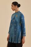 Buy_Ritu Kumar_Blue Satin, Silk Embroidery Mandarin Collar Floral Print And Shirt Kurti _Online_at_Aza_Fashions