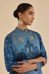Ritu Kumar_Blue Satin, Silk Embroidery Mandarin Collar Floral Print And Shirt Kurti _at_Aza_Fashions