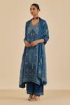 Ritu Kumar Blue Silk Satin, Rayon, Crepe, Viscose, Chinon Floral Print And Kurta Set Online at Aza Fashions Ritu Kumar_Blue Silk Satin, Rayon, Crepe, Viscose, Chinon Floral Print And Kurta Set _Online_at_Aza_Fashions