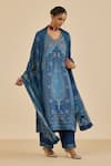 Ritu Kumar Blue Silk Satin, Rayon, Crepe, Viscose, Chinon Floral Print And Kurta Set at Aza Fashions Ritu Kumar_Blue Silk Satin, Rayon, Crepe, Viscose, Chinon Floral Print And Kurta Set _at_Aza_Fashions