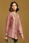 Ritu Kumar Pink Silk Embroidery Collared, Mandarin Floral Print Shirt Online at Aza Fashions Ritu Kumar_Pink Silk Embroidery Collared, Mandarin Floral Print Shirt _Online_at_Aza_Fashions