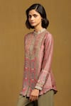 Shop Ritu Kumar Pink Silk Embroidery Collared, Mandarin Floral Print Shirt Online at Aza Fashions Shop_Ritu Kumar_Pink Silk Embroidery Collared, Mandarin Floral Print Shirt _Online_at_Aza_Fashions