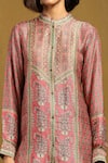 Ritu Kumar Pink Silk Embroidery Collared, Mandarin Floral Print Shirt at Aza Fashions Ritu Kumar_Pink Silk Embroidery Collared, Mandarin Floral Print Shirt _at_Aza_Fashions