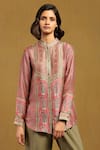 Buy Ritu Kumar Pink Silk Embroidery Collared, Mandarin Floral Print Shirt at Aza Fashions Buy_Ritu Kumar_Pink Silk Embroidery Collared, Mandarin Floral Print Shirt _at_Aza_Fashions