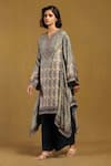 Ritu Kumar_Beige Silk Embroidery V-neck Hand Handkerchief Hem Tunic _Online_at_Aza_Fashions