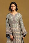 Shop_Ritu Kumar_Beige Silk Embroidery V-neck Hand Handkerchief Hem Tunic _Online_at_Aza_Fashions