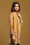 Ritu Kumar_Orange Silk Embroidery Mandarin Collar, Printed Front Open Short Kurti _Online_at_Aza_Fashions