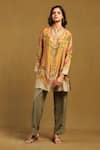 Buy_Ritu Kumar_Orange Silk Embroidery Mandarin Collar, Printed Front Open Short Kurti _Online_at_Aza_Fashions