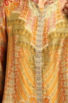 Shop_Ritu Kumar_Orange Silk Embroidery Mandarin Collar, Printed Front Open Short Kurti _Online_at_Aza_Fashions