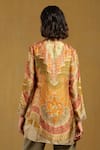 Shop_Ritu Kumar_Orange Silk Embroidery Mandarin Collar, Printed Front Open Short Kurti _at_Aza_Fashions