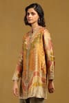 Ritu Kumar_Orange Silk Embroidery Mandarin Collar, Printed Front Open Short Kurti _at_Aza_Fashions