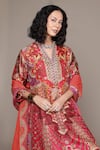 Buy_Ritu Kumar_Fuchsia Silk Embroidery, Sequins V-neck Floral Kurta Palazzo Set _Online_at_Aza_Fashions