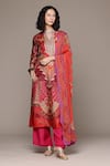 Shop_Ritu Kumar_Fuchsia Silk Embroidery, Sequins V-neck Floral Kurta Palazzo Set _Online_at_Aza_Fashions