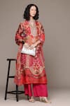 Buy_Ritu Kumar_Fuchsia Silk Embroidery, Sequins V-neck Floral Kurta Palazzo Set _at_Aza_Fashions