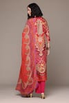 Shop_Ritu Kumar_Fuchsia Silk Embroidery, Sequins V-neck Floral Kurta Palazzo Set _at_Aza_Fashions