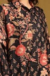 Ritu Kumar_Black Silk Collared Floral Print Asymmetric Shirt Tunic _at_Aza_Fashions