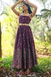 Safaa_Purple Silk Embroidery Square Neck Le Temps Des Fleurs Woven Dress _at_Aza_Fashions