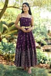 Buy_Safaa_Purple Silk Embroidery Square Neck Le Temps Des Fleurs Woven Dress _at_Aza_Fashions