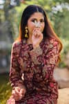 Buy_Safaa_Wine Wool Embroidery Round Neck La Prune Rouge Woven Jacket And Skirt Set _Online_at_Aza_Fashions