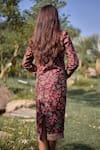 Safaa_Wine Wool Embroidery Round Neck La Prune Rouge Woven Jacket And Skirt Set _Online_at_Aza_Fashions