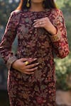 Buy_Safaa_Wine Wool Embroidery Round Neck La Prune Rouge Woven Jacket And Skirt Set 