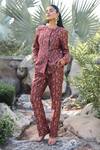 Safaa_Burgundy Silk Embroidery Round La Fleur Eclore Paisley Woven Jacket And Pant Set _Online_at_Aza_Fashions