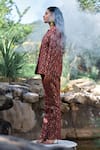Buy_Safaa_Burgundy Silk Embroidery Round La Fleur Eclore Paisley Woven Jacket And Pant Set _Online_at_Aza_Fashions