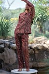 Shop_Safaa_Burgundy Silk Embroidery Round La Fleur Eclore Paisley Woven Jacket And Pant Set _Online_at_Aza_Fashions