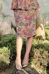 Buy_Safaa_Beige Wool Embroidery High Neck Le Tournesol Floral Woven Peplum Top With Skirt _Online_at_Aza_Fashions