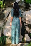 Shop_Safaa_Turquoise Silk Embroidery V-neck Le Ciel Floral Woven Jumpsuit _at_Aza_Fashions