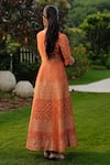 Safaa_Orange Silk Embroidery V-neck Moonga Woven Weaving Flared Dress _Online_at_Aza_Fashions
