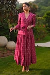 Buy_Safaa_Magenta Silk Embroidery, Zari La Belle De Jour Woven Blazer And Skirt Set _Online_at_Aza_Fashions
