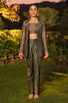 Buy_Safaa_Green Silk Embroidery Square Neck La Clair De Lune Woven Blazer Pant Set _Online_at_Aza_Fashions